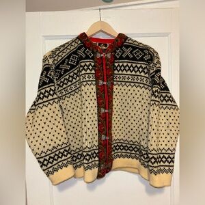 Nesjar Nordic Knit Cardigan Sweater Women's Small Norway Print 100% Wool Clasp